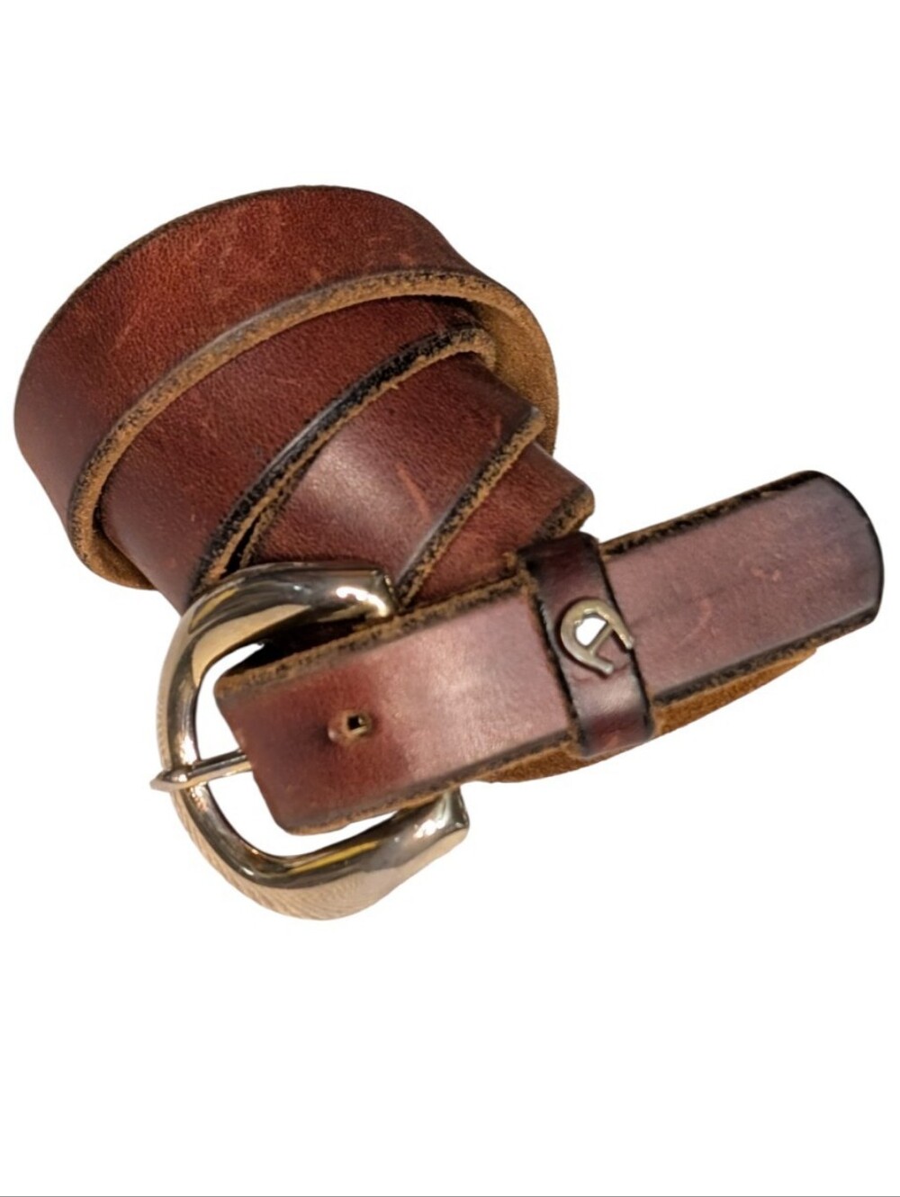 Vintage Etienne Aigner Distressed Brown Leather Belt Classic Horseshoe A Logo OS